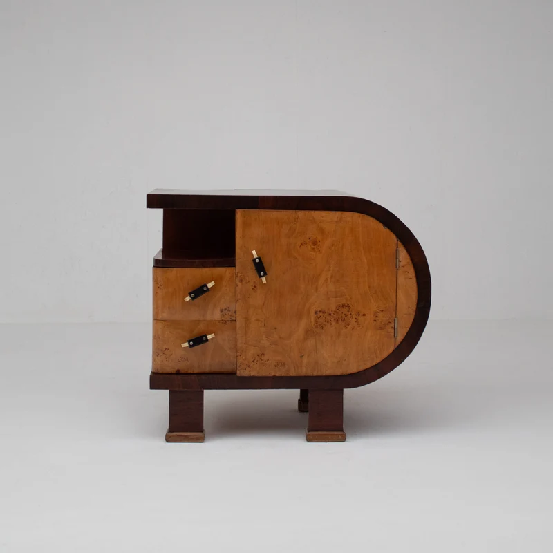 Pair of Art Deco Nightstands with Burl Wood Fronts