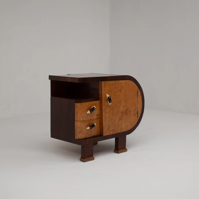 Pair of Art Deco Nightstands with Burl Wood Fronts