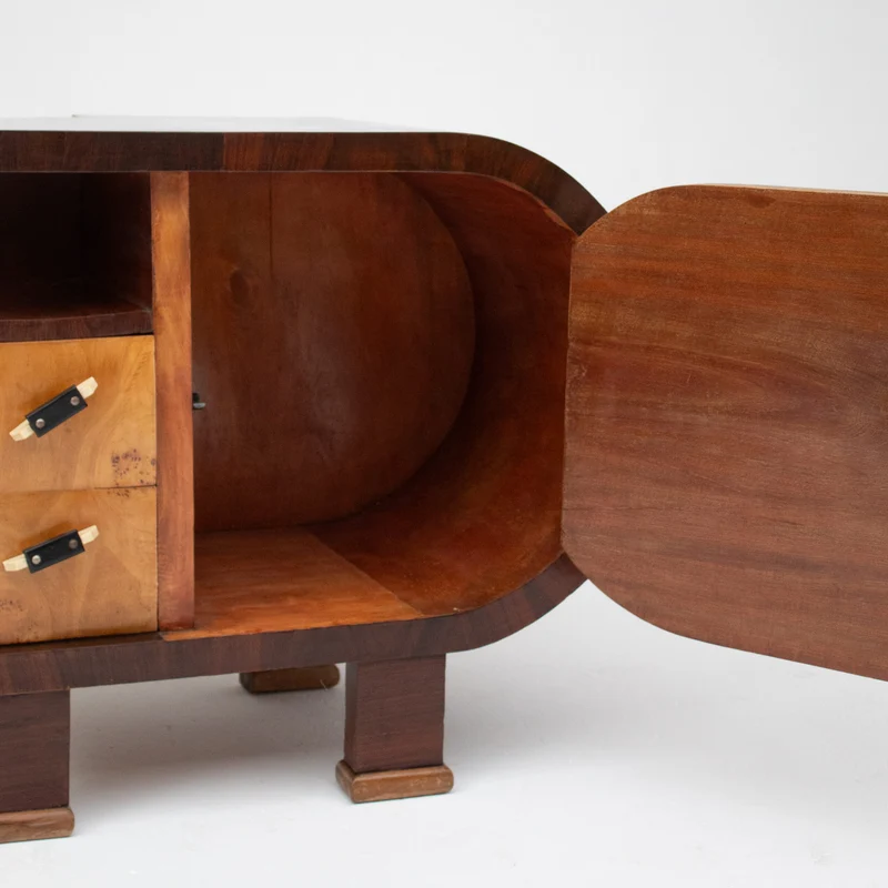 Pair of Art Deco Nightstands with Burl Wood Fronts