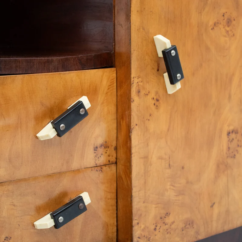 Pair of Art Deco Nightstands with Burl Wood Fronts