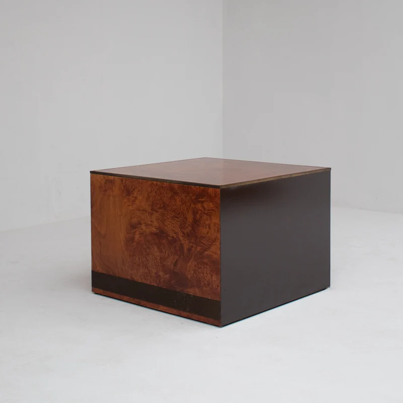 Vintage Burl Wood Cube Cabinet with Two Drawers