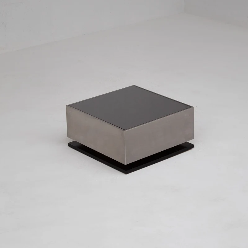 Pair of Italian Smoked Glass and Brushed Metal Coffee Tables