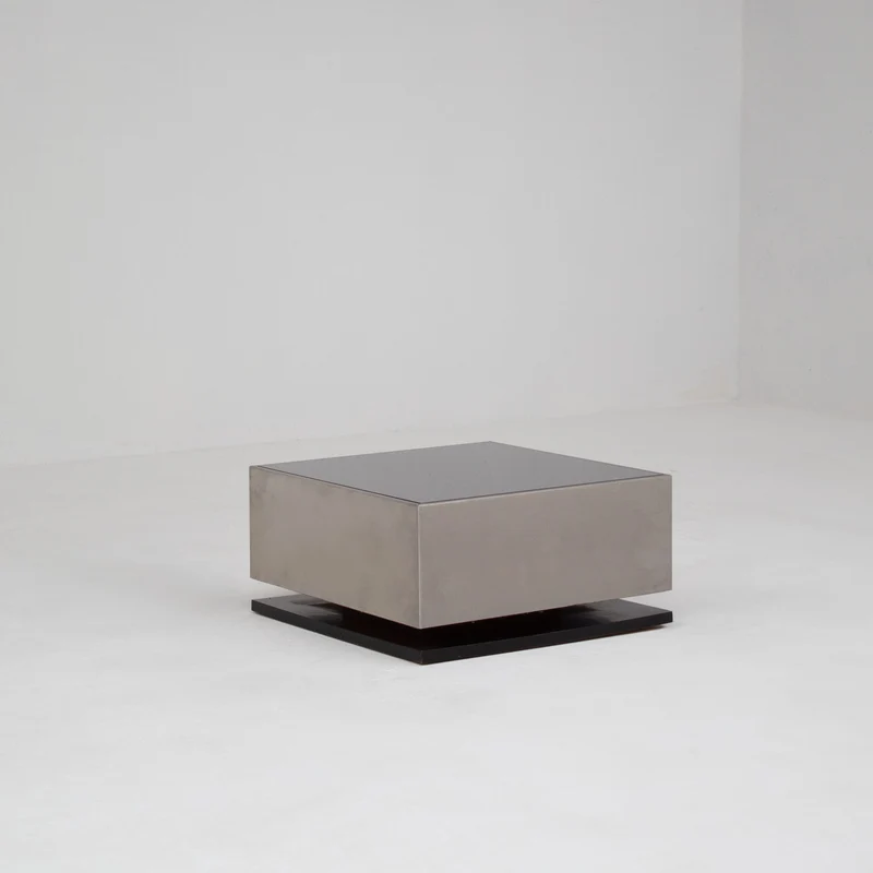 Pair of Italian Smoked Glass and Brushed Metal Coffee Tables