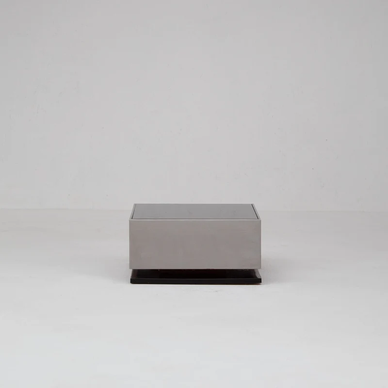 Pair of Italian Smoked Glass and Brushed Metal Coffee Tables