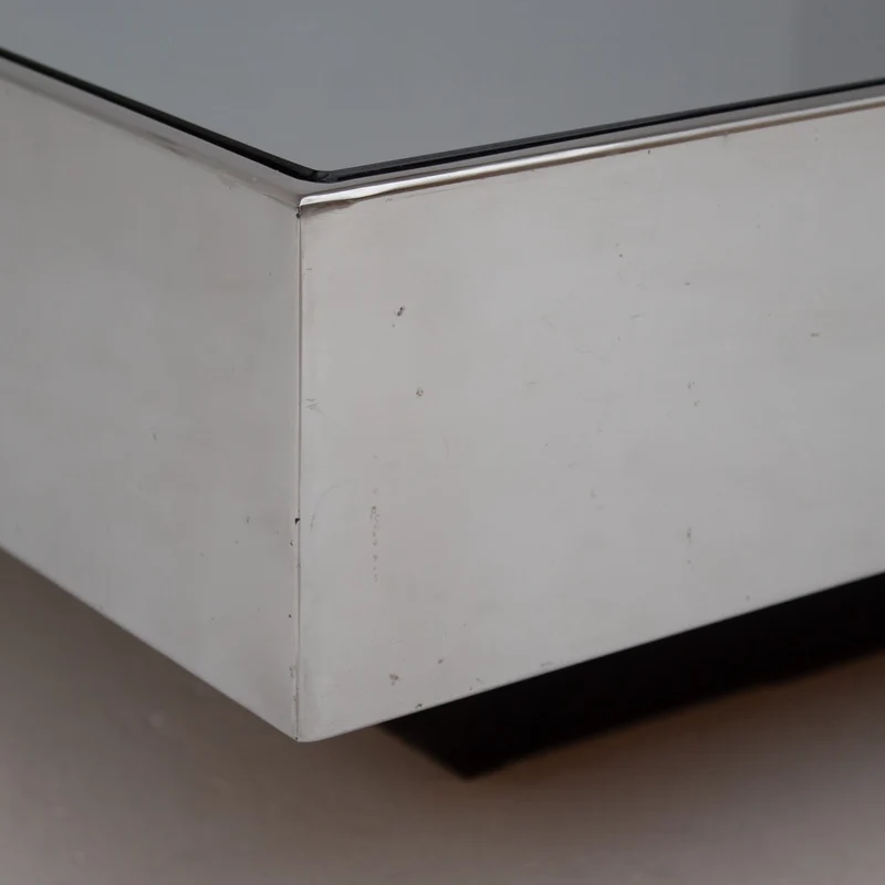 Pair of Italian Smoked Glass and Brushed Metal Coffee Tables