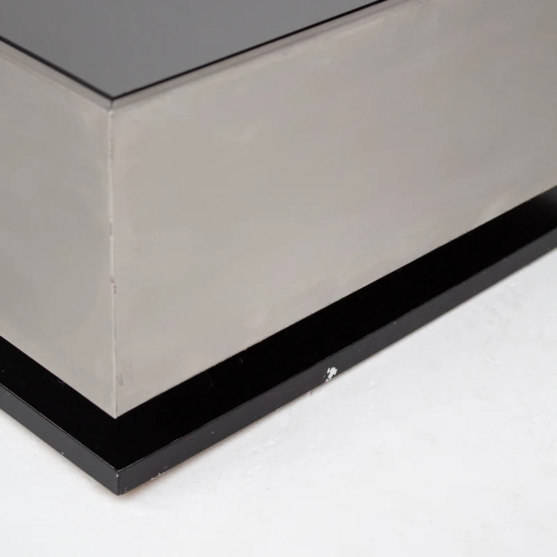 Pair of Italian Smoked Glass and Brushed Metal Coffee Tables