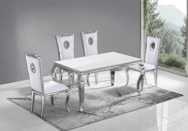 Salle à manger complète verre blanc argent – Neo