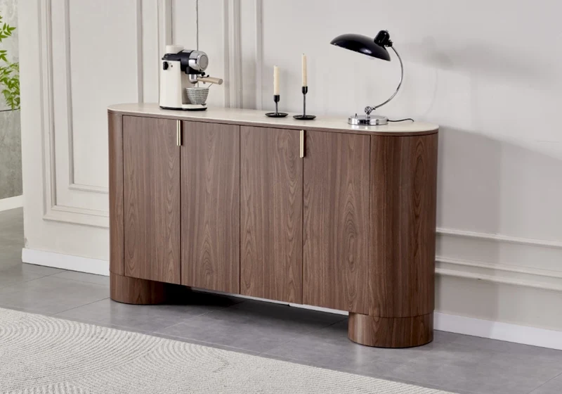 Ensemble table travertin et chaises noyer cannage - Monza