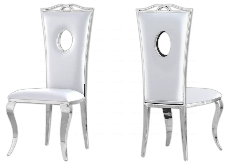 Ensemble table verre blanc et 4 chaises argent – Neo