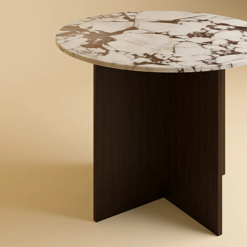 Round Dining Table - DALMA Series in Calacatta Viola Marble and Oak