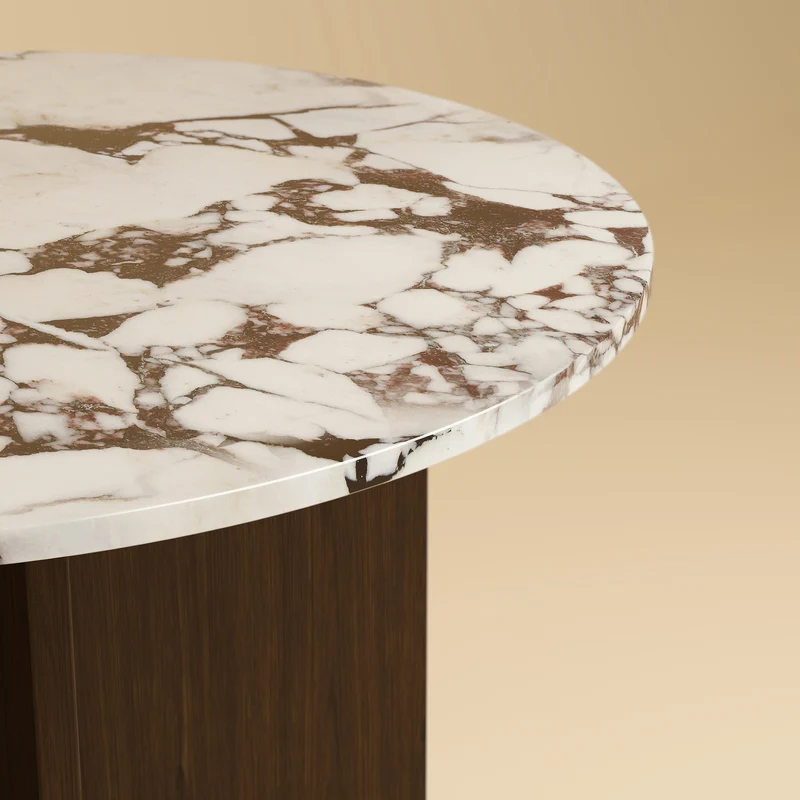 Round Dining Table - DALMA Series in Calacatta Viola Marble and Oak