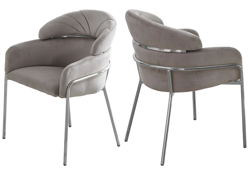 Chaises en velours taupe et pieds argentés - Noam x4