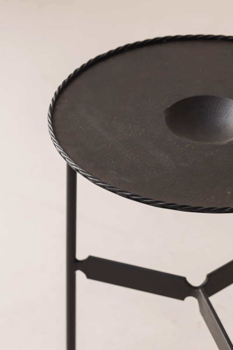 French Guéridon Side Table in Patinated Iron, 1940s
