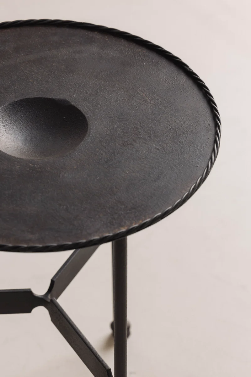 French Guéridon Side Table in Patinated Iron, 1940s