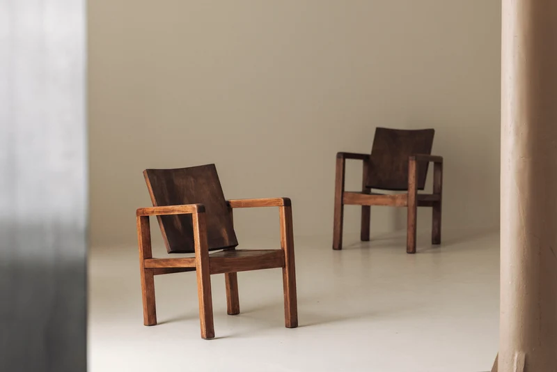 Pair of French Modernist Mahogany Armchairs, 1950s