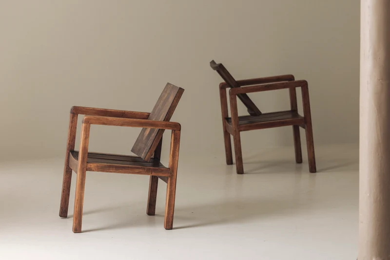 Pair of French Modernist Mahogany Armchairs, 1950s