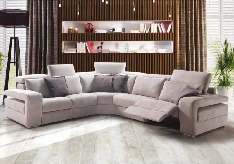 Canapé d’angle relax design tissu taupe – LUZIA