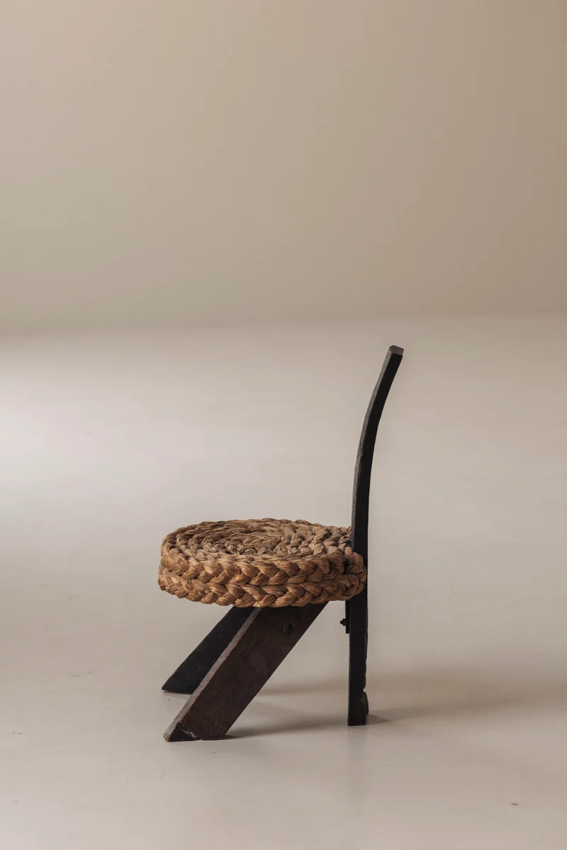 Rare Chair and Matching Stool by Adrien Audoux and Frida Minet, France 1950s