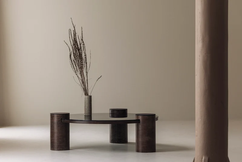Sculptural Brutalist Wengé and Smoked Glass Round Coffee Table, 1970s
