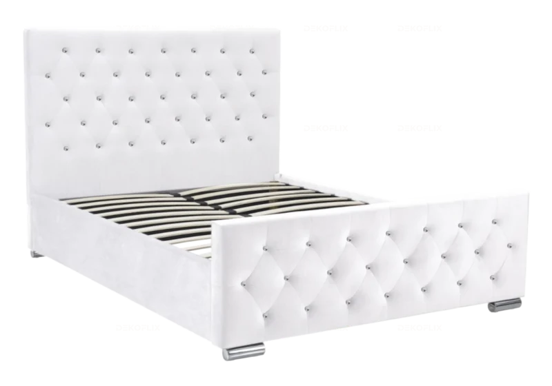 Lit double capitonné en velours blanc avec strass - Anis