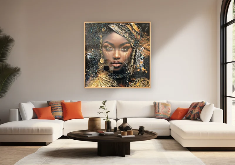 Tableau femme africaine cristaux dorés - Nala