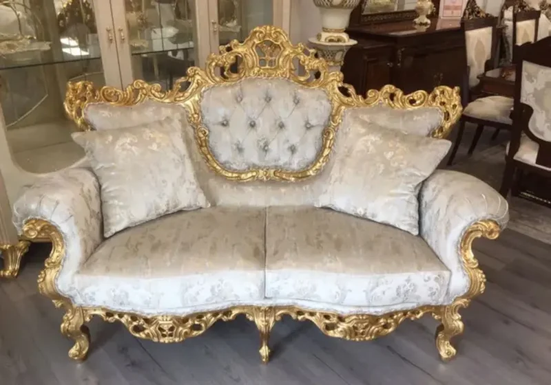 Canapé baroque bois doré velours capitonné – LUCY