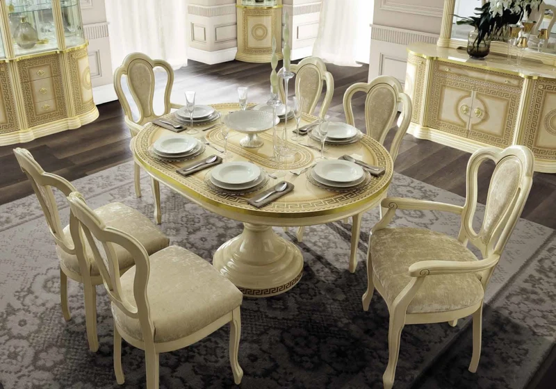 Salle à manger ronde baroque ivoire et or versace – IMPERIA