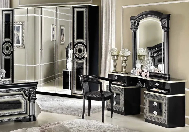 Chambre complète baroque noir argenté versace – IMPERIA