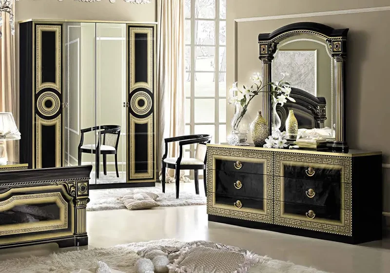 Chambre complète baroque versace noir or – IMPERIA