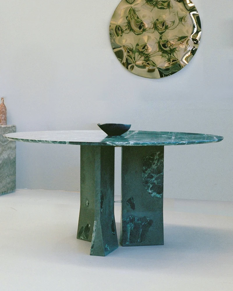 SET Dining Table - Alpi Marble and Forrest Green Cast Concrete