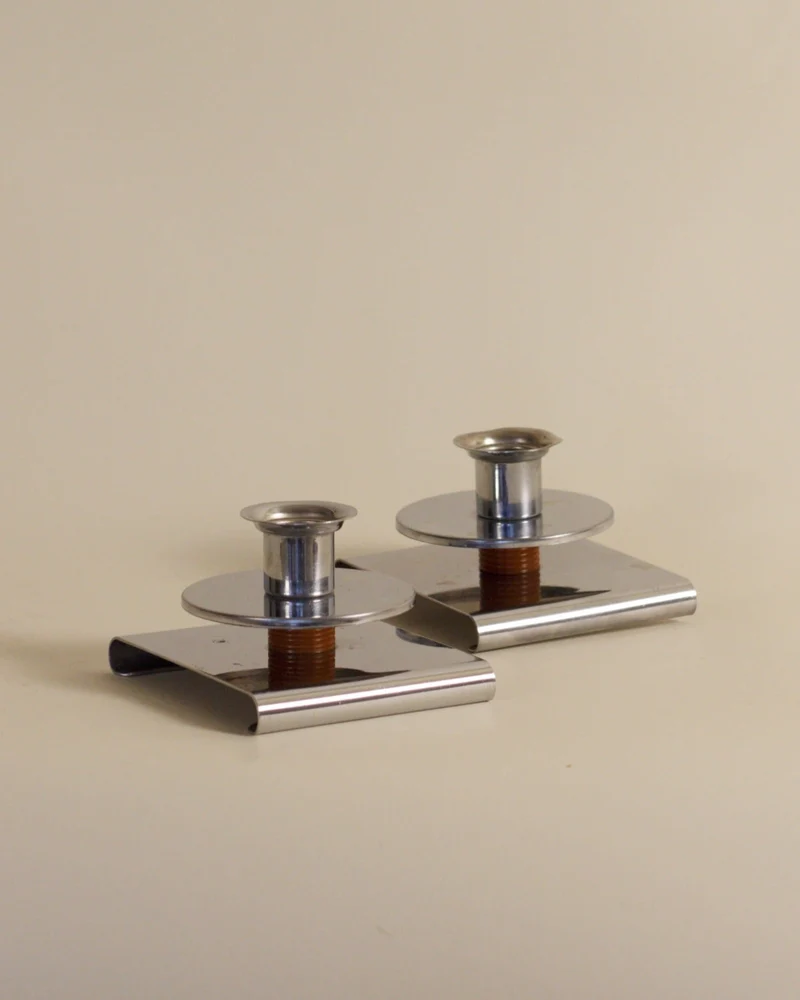 Pair of Art Deco Chrome Candlesticks