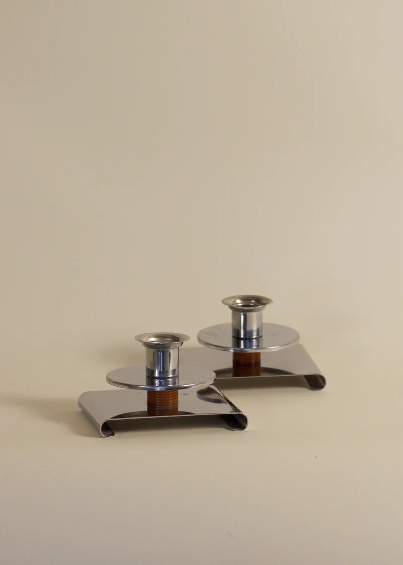 Pair of Art Deco Chrome Candlesticks