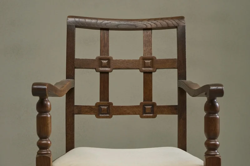 Beautiful Set of 4 French Chairs in Solid Oak and Velvet 1940s