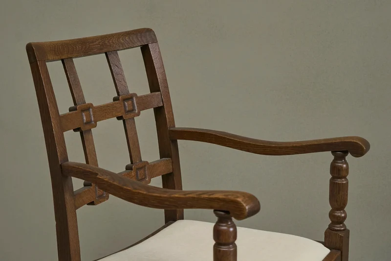 Beautiful Set of 4 French Chairs in Solid Oak and Velvet 1940s