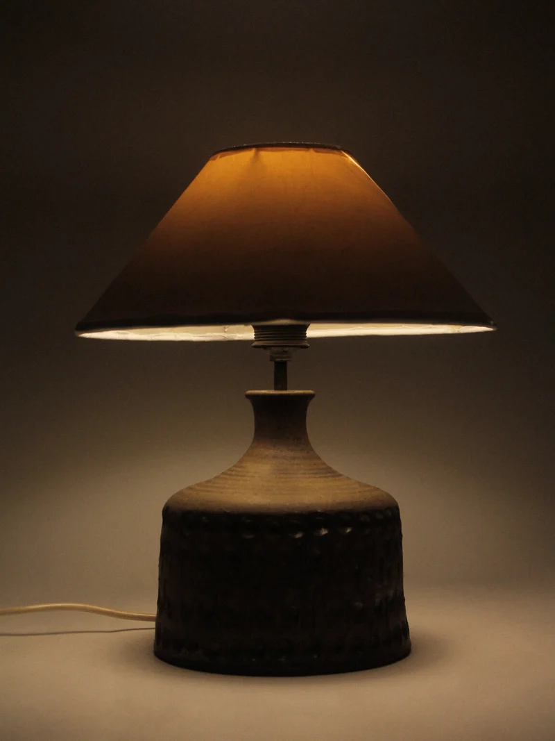 Vintage Ethnic Relief Ceramic White Shade Table Lamp, 1960s