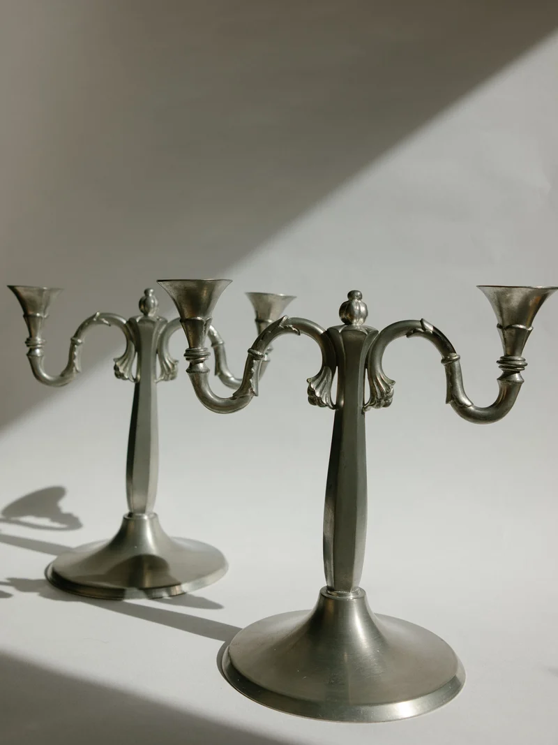 Pair of Harald Linder for Svenskt Tenn Swedish Grace Pewter Candelabra - 1930