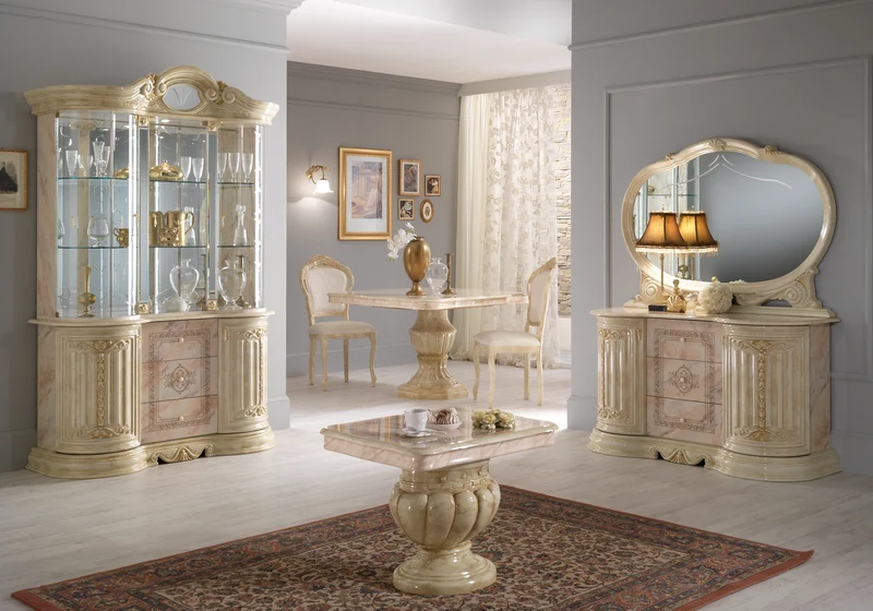 Salle à manger baroque beige marbré doré compacte - NOBILE