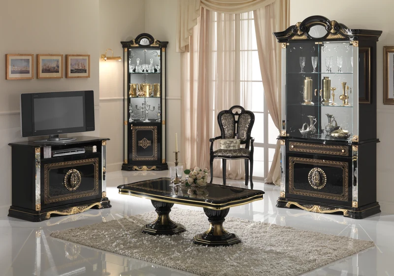 Ensemble meubles de salon baroque noir doré - NOBILE