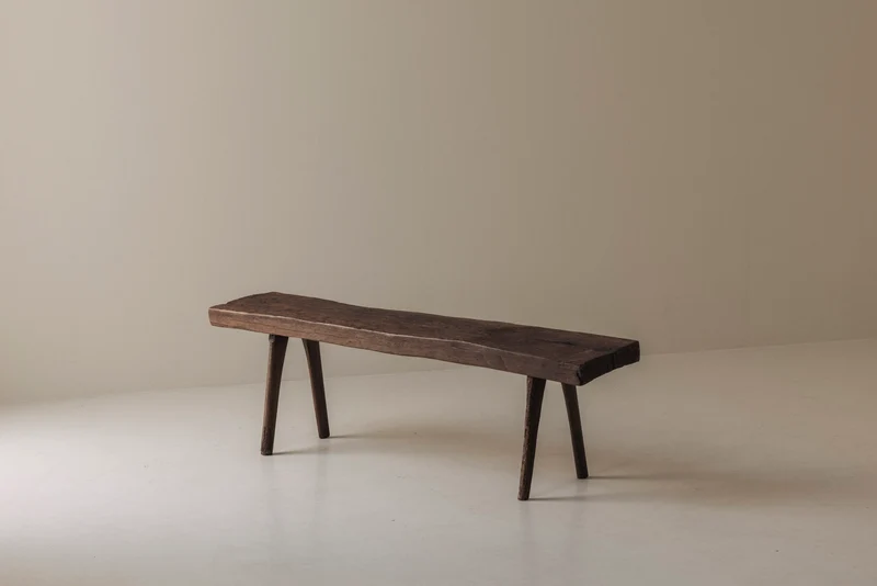 Primitive Rustic Bench in Oak, France, Early 20th Century