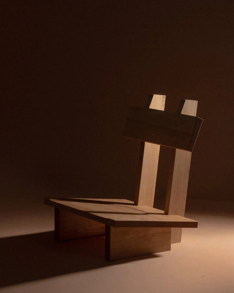Minimal Low Reading Chair in Chestnut Wood