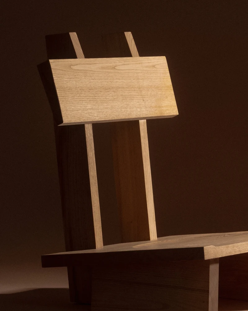 Minimal Low Reading Chair in Chestnut Wood