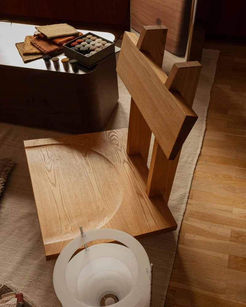 Minimal Low Reading Chair in Chestnut Wood