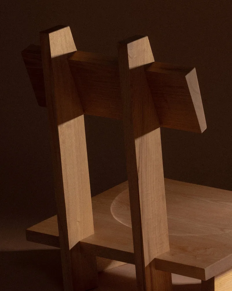 Minimal Low Reading Chair in Chestnut Wood