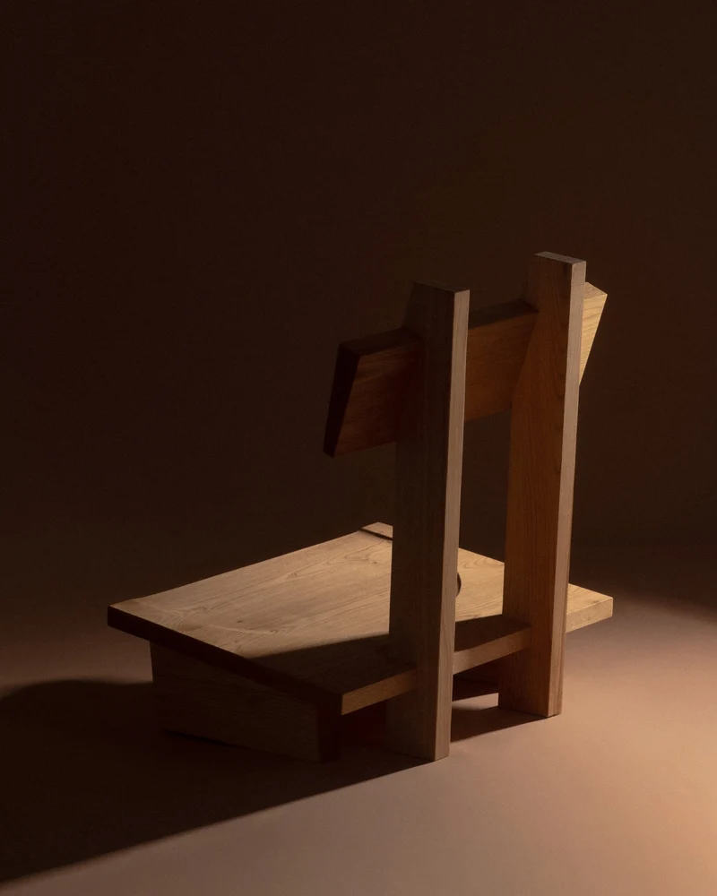 Minimal Low Reading Chair in Chestnut Wood