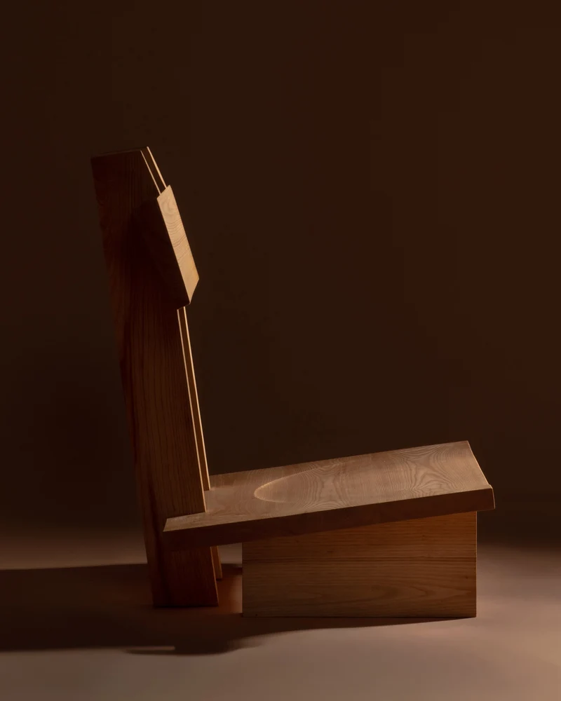 Minimal Low Reading Chair in Chestnut Wood