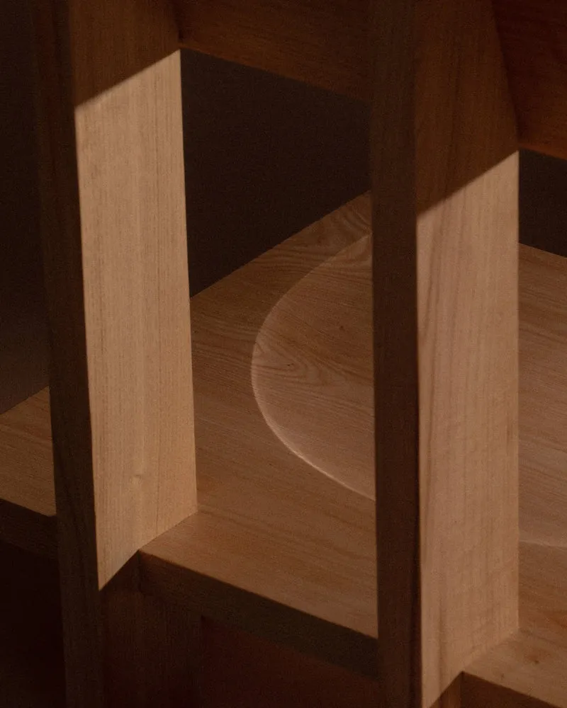 Minimal Low Reading Chair in Chestnut Wood