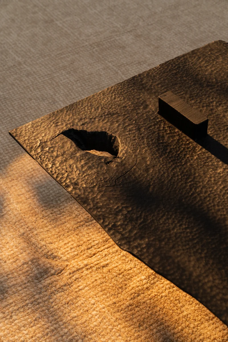 Hand Carved Massif Low Table in Charred Eucalyptus Wood