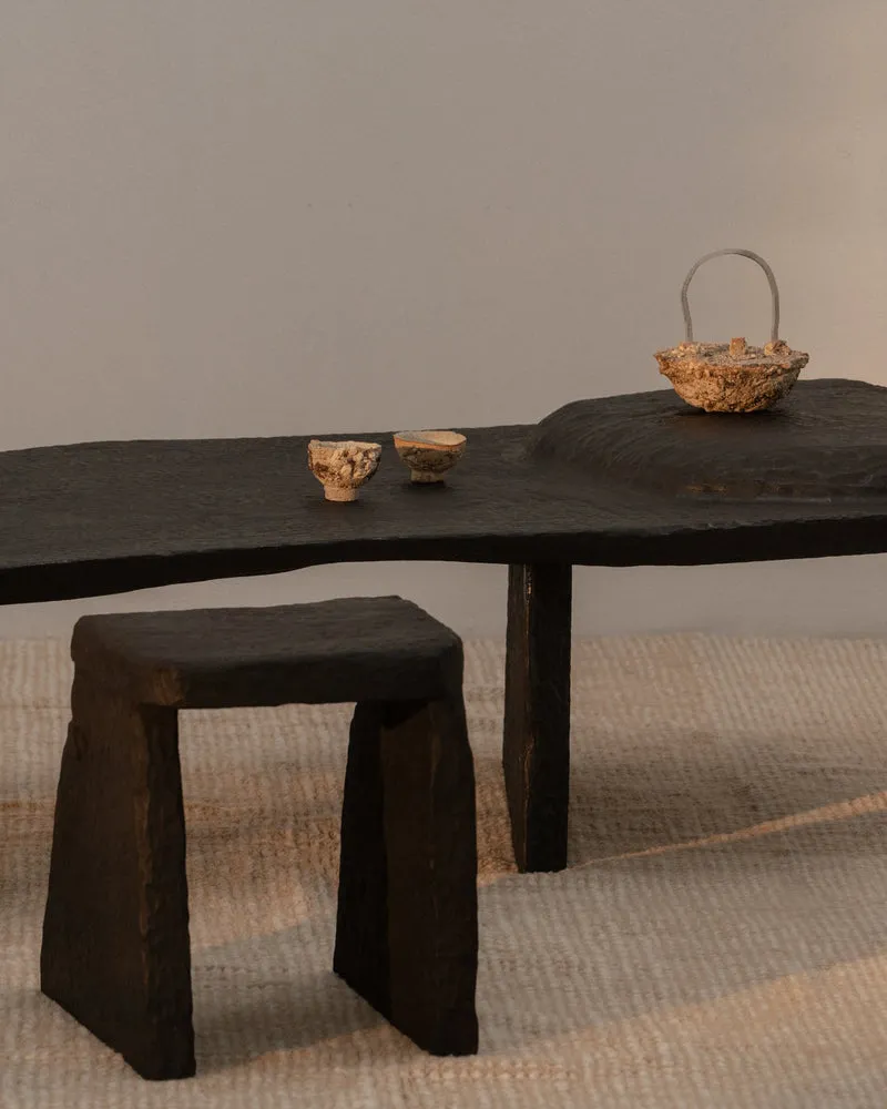 Hand Carved Massif Low Table in Charred Eucalyptus Wood