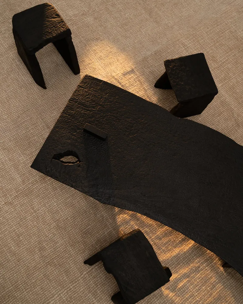 Hand Carved Massif Low Table in Charred Eucalyptus Wood
