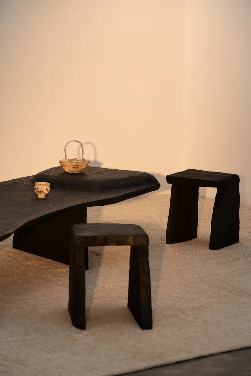 Hand Carved Massif Low Table in Charred Eucalyptus Wood